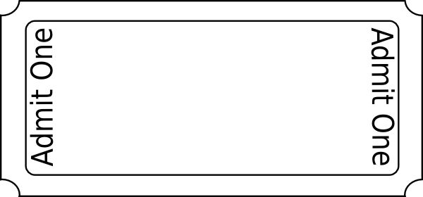Simple black-and-white "Admit One" ticket stub template with vertical text on left and right edges.