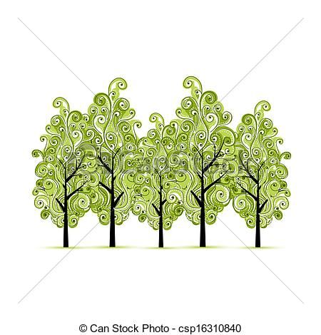 Artistic Swirl-Leaf Trees Vector Illustration | Nature Design Element