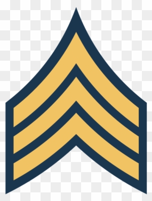 U.S. Army Sergeant insignia with three chevrons in gold on a dark blue background.