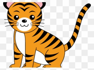Cute cartoon tiger sitting upright with orange fur, black stripes, and a friendly expression.