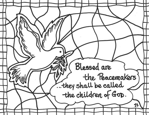 Peacemakers Bible Verse Coloring Page - Dove and Olive Branch Illustration
