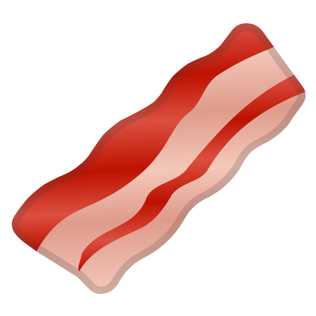 Stylized illustration of a crispy, wavy strip of bacon on a green background.