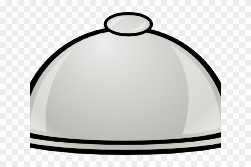 Shiny silver cloche dome with handle and black trim, used to cover and present food.