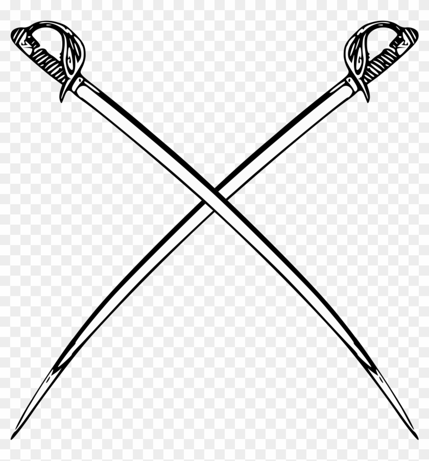 Two crossed vintage sabers with ornate hilts and curved blades on transparent background.