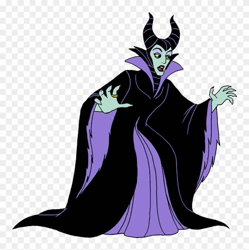 Maleficent, Disney’s iconic green-skinned sorceress with black horns and a flowing black-and-purple robe, casting a spell.