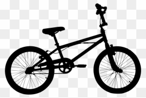 Black silhouette of a BMX bike with thick tires, high handlebars, and a compact frame on transparent background.