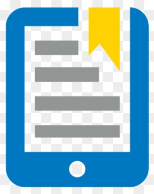Blue smartphone icon displaying a document with gray text lines and a yellow bookmark.
