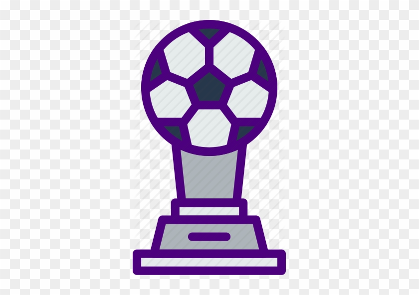 Purple and gray trophy with a soccer ball on top, symbolizing football championship achievement.