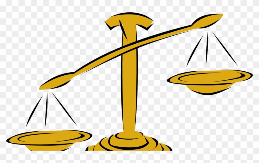 Golden balance scale with left pan lower, symbolizing imbalance or injustice.