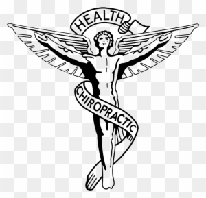 Winged caduceus-style chiropractic symbol with "HEALTH" and "CHIROPRACTIC" inscriptions, featuring a central figure with outstretched arms.