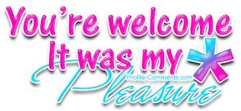 Pink and blue stylized text reading "You're welcome, It was my Pleasure" with a star accent.