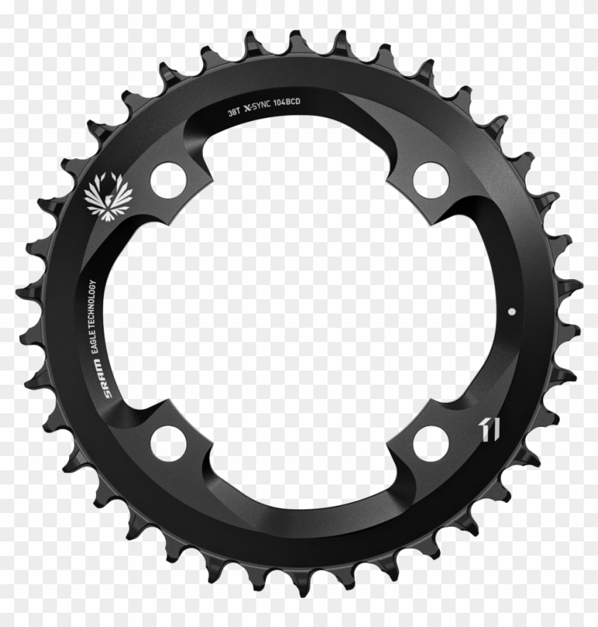 SRAM Eagle X-Sync 38T 104 BCD chainring with black finish and eagle logo, designed for 11-speed mountain bike drivetrains.