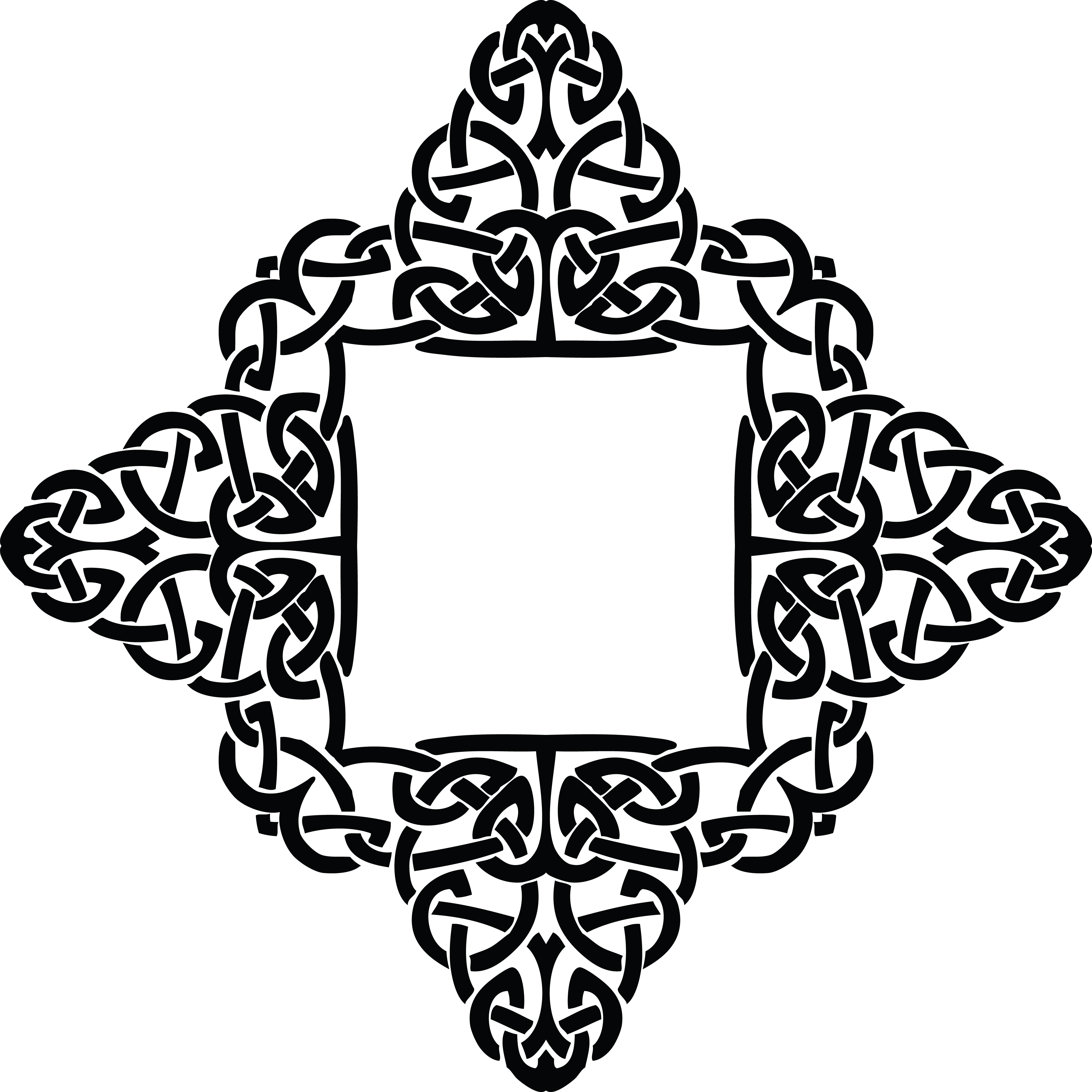 Ornate black-and-white Arabic calligraphy forming a symmetrical floral mandala design.