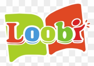 Loobi logo featuring colorful open book design with playful typography and a small figure cheering.