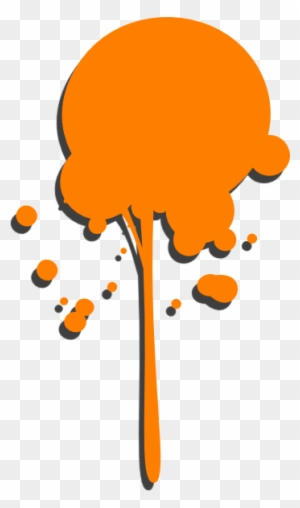 Stylized orange paint splatter resembling a tree with droplets on transparent background.