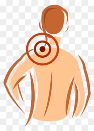 Illustration of a person viewed from behind with a target symbol on their shoulder, symbolizing focus or vulnerability.