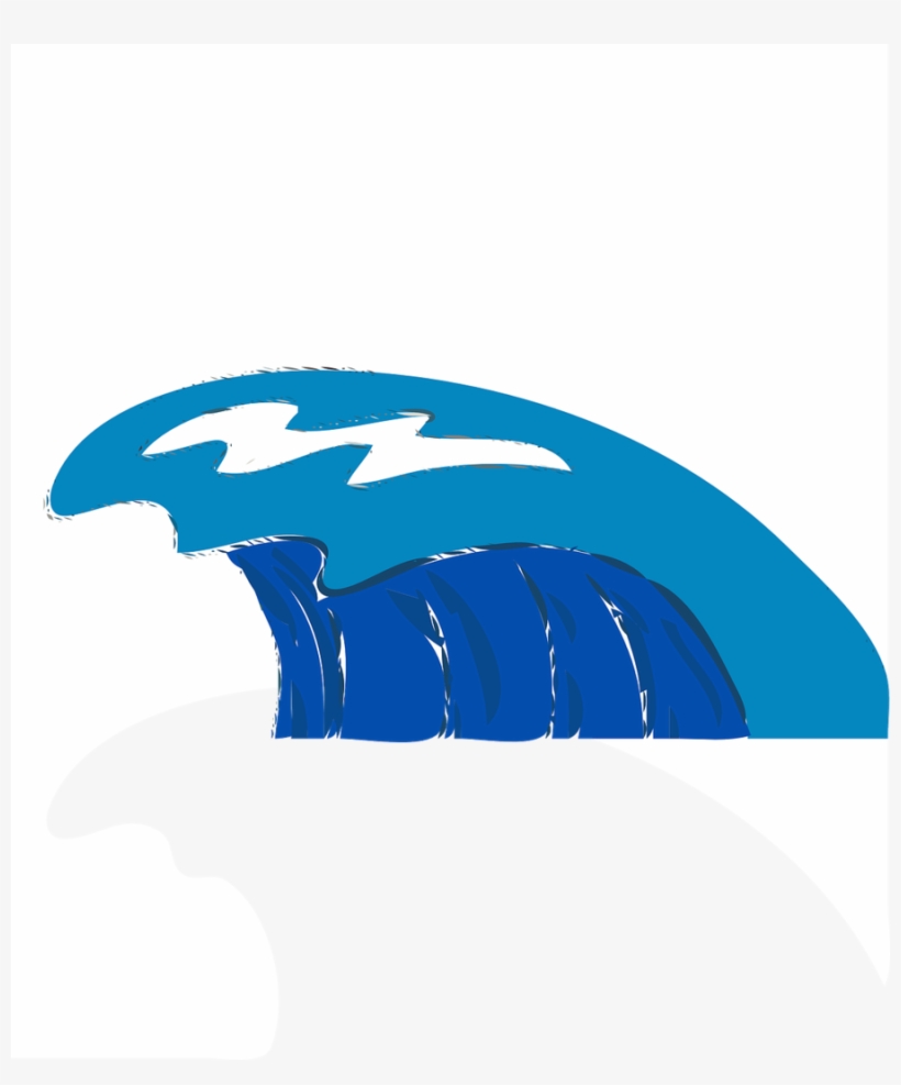 Stylized blue ocean wave with white lightning bolt crest, cartoon illustration on white background.