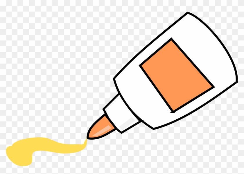 Cartoon-style white glue bottle with orange label, dispensing yellow adhesive on transparent background.