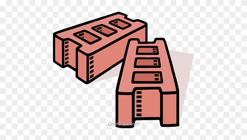 Two illustrated red concrete blocks, one lying flat and one standing upright, with hollow cores and textured sides.