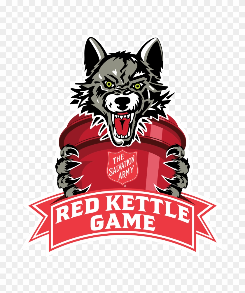 A fierce wolf emerging from a red Salvation Army kettle, with "Red Kettle Game" banner below.