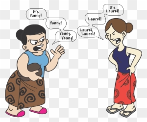 Two women arguing, each insisting the other is yelling "Yanny!" or "Laurel!" in a meme-style cartoon.