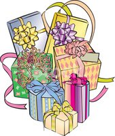 A colorful pile of wrapped gift boxes with ribbons and bows in various patterns and colors.