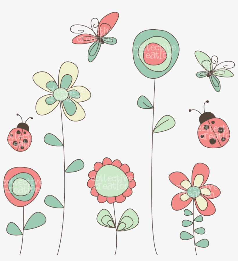Cute Spring Floral Clipart with Ladybugs and Butterflies | Free Download