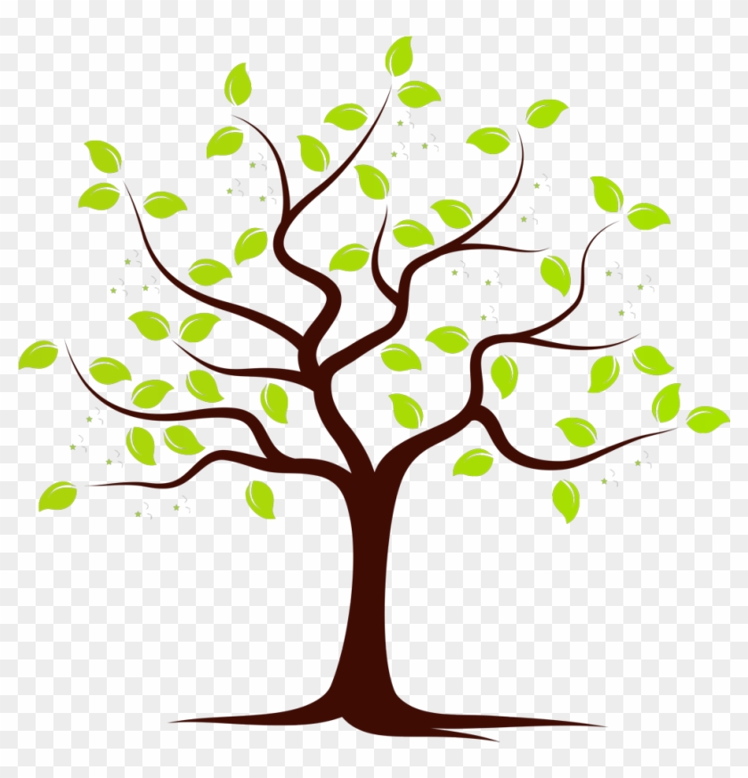 Stylized green-leafed tree with brown branches on transparent background, symbolizing growth and nature.