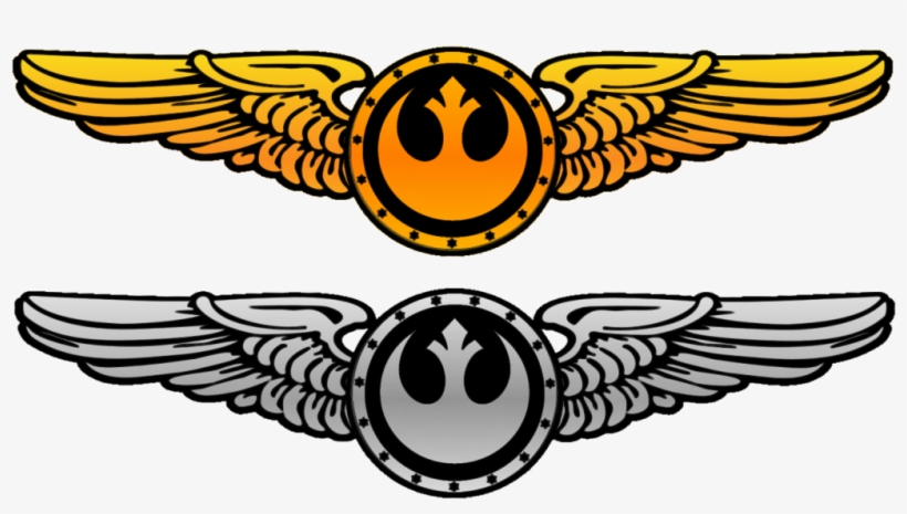Two versions of the Rebel Alliance insignia with wings-golden and monochrome-symbolizing Star Wars resistance forces.