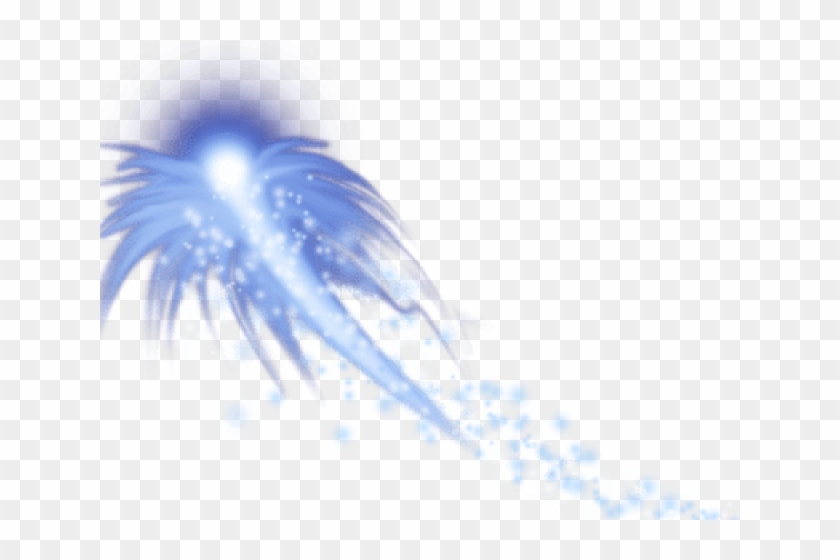 A glowing blue magical feather with sparkling trail on transparent background
