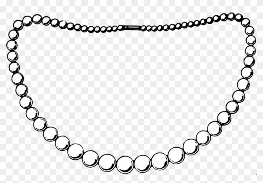 Black-and-white line drawing of a classic pearl necklace with clasp, shown against transparent background.