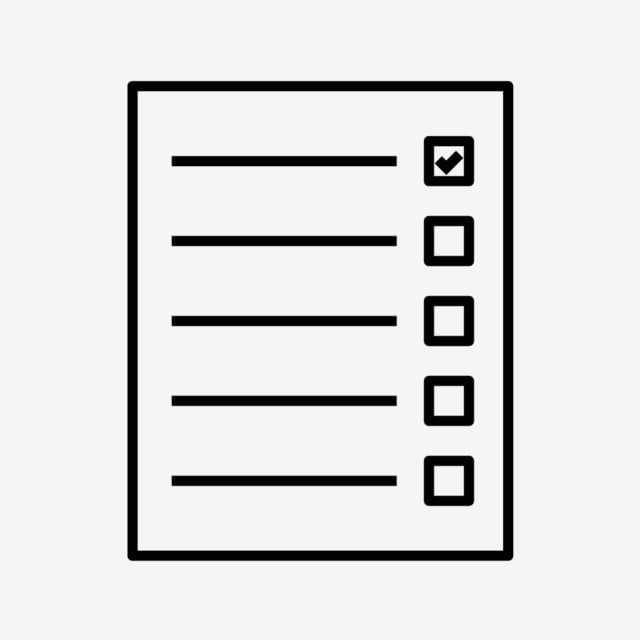 Simple black-and-white checklist icon with five items, top item checked.