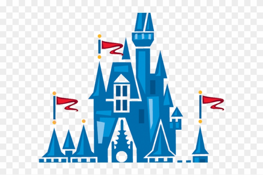 Stylized blue fairy-tale castle with red flags on turrets, iconic Disney-inspired design on transparent background.