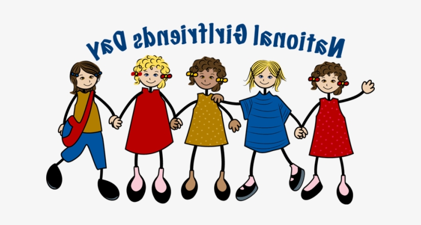 Five diverse cartoon girls holding hands under "International Girls' Day" text.