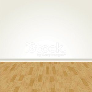 Empty room with white wall and light wood parquet flooring, minimalist interior background.