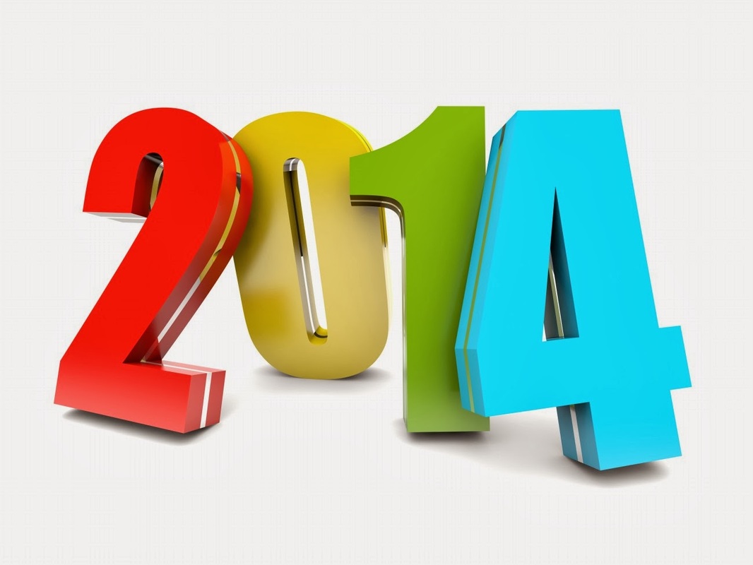 Colorful 3D numbers "2014" in red, yellow, green, and blue on a white background.