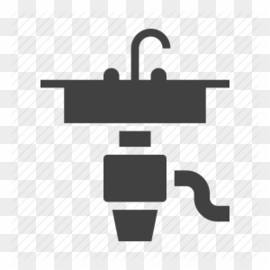 Black icon of a kitchen sink with faucet and drain pipe on transparent background.