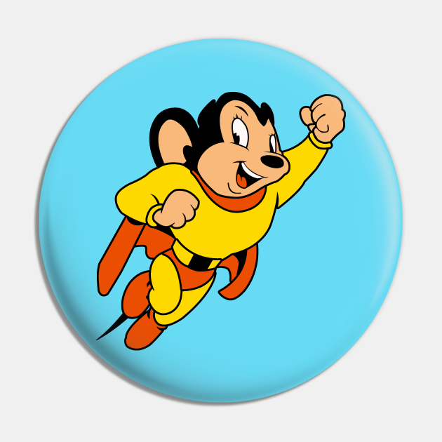 Mighty Mouse Flying Hero Badge - Classic Cartoon Icon