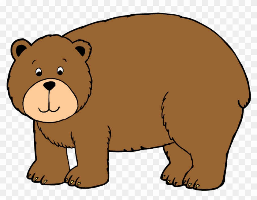 Friendly cartoon brown bear standing on all fours with a smiling face and light muzzle.