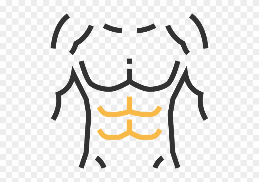 Icon of a muscular torso with highlighted abdominal muscles in yellow.