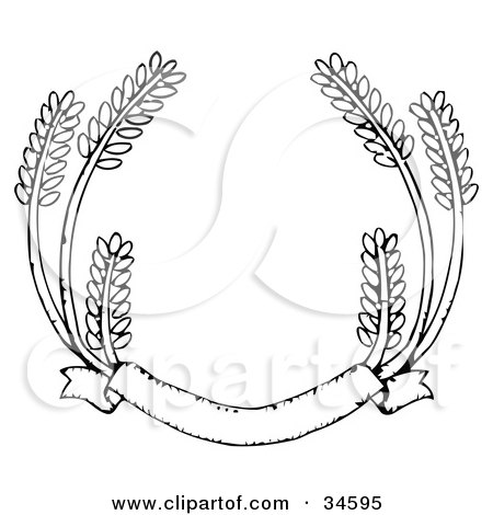 Black-and-white line drawing of a laurel wreath with ribbon banner, symbolizing victory or achievement.