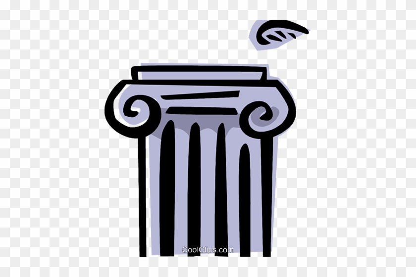 Ionic column with scroll capitals and a flying leaf symbol, stylized illustration on transparent background.