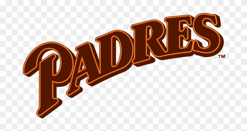 San Diego Padres vintage-style logo in brown with orange outline on transparent background.