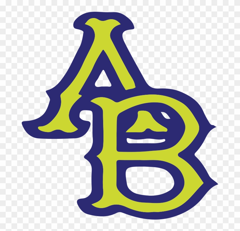 Stylized interlocking "A" and "B" logo in lime green with navy blue outline, ornate vintage typography.