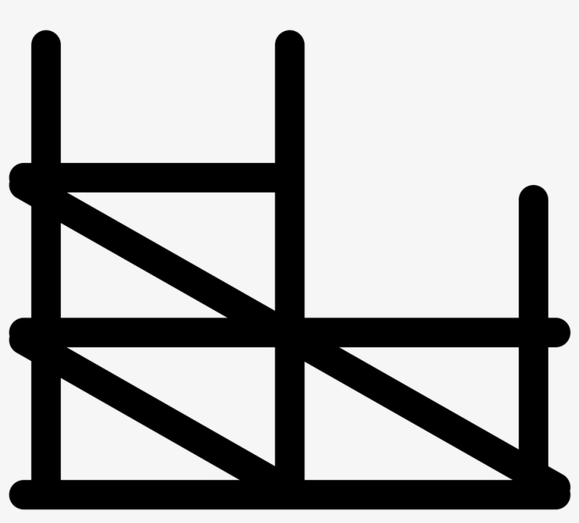 Black line icon of a construction scaffolding structure with diagonal braces and vertical posts.