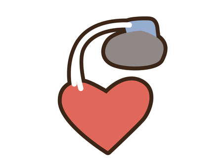 A red heart with a curved lamp-like structure attached, symbolizing care or illumination of love.