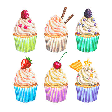 watercolor cupcakes