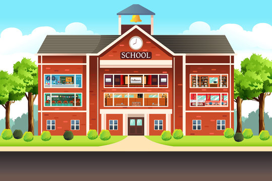 Modern Elementary School Building Illustration | Educational Imagery