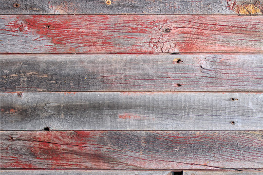 Rustic Wood Texture Background - Faded Red Paint on Aged Timber