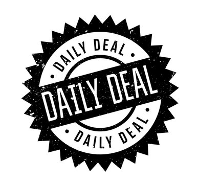 Black-and-white circular stamp-style graphic with "DAILY DEAL" repeated in bold, distressed typography.